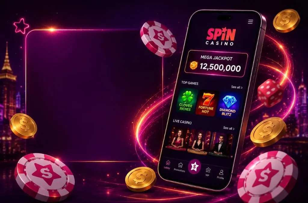 Spin Casino app en el movil: lobby, bote y casino en vivo